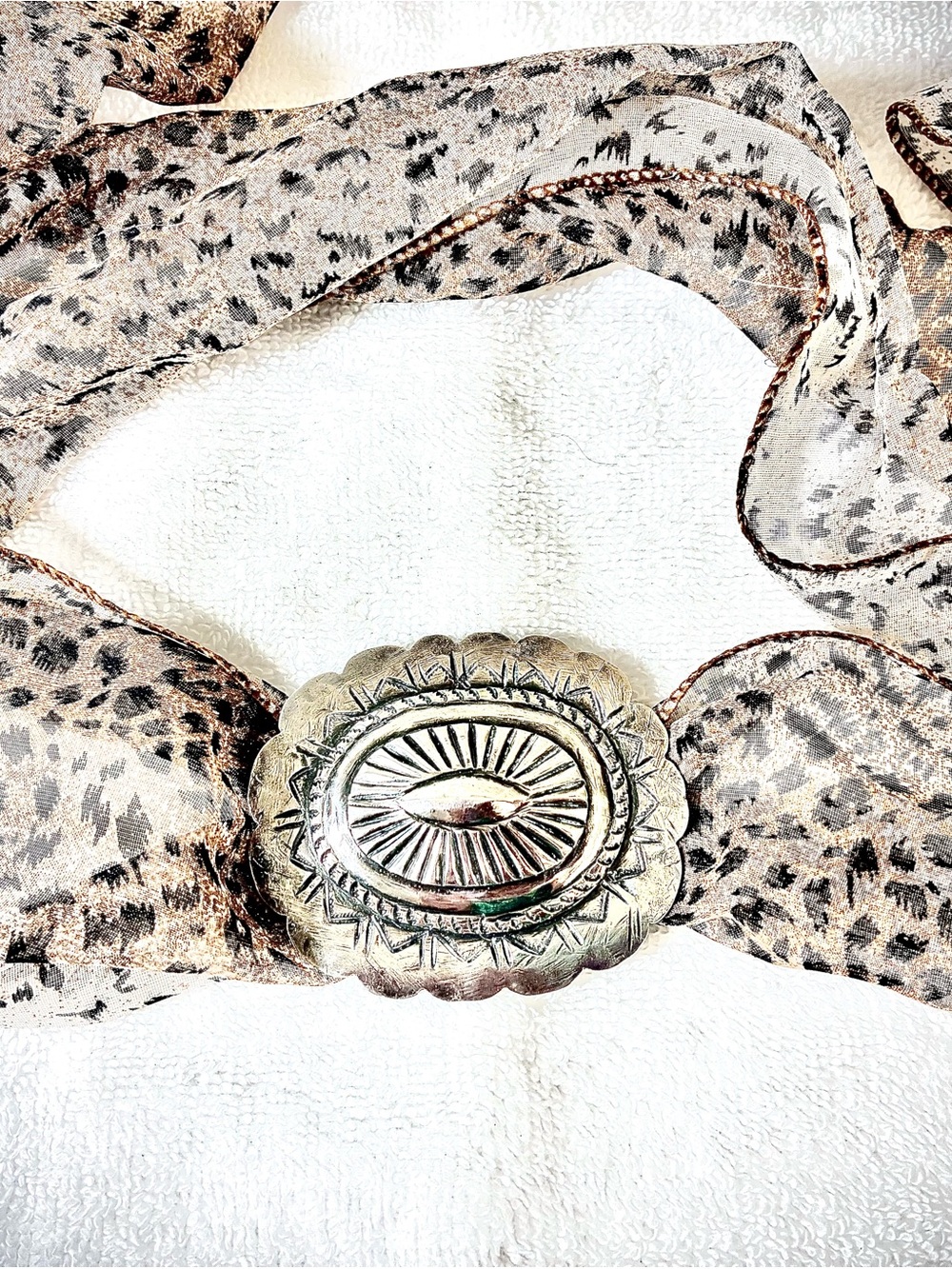 Vintage Navajo Hand-Stamped Oval Concho Silver Brooch